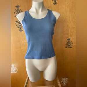 Vintage 90s Blue Ribbed Cropped Tank Top Organic Cotton Scoop Neckline S/M